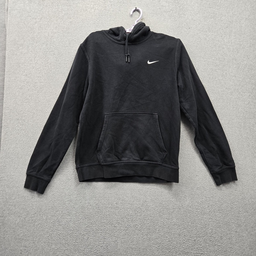 Nike Men Hoodie M Black Fleece Mini Swoosh Logo Embroidered Pullover
